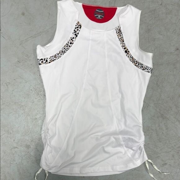 White Sleeveless Top with Leopard Accents - BOLLE Tennis Apparel - NWOT - Medium - Picture 1 of 3